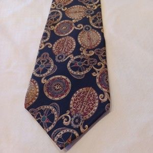 VTG The Metropolitan Museum Of Art 100% Silk Men’s Tie Red Black Gold Timepieces